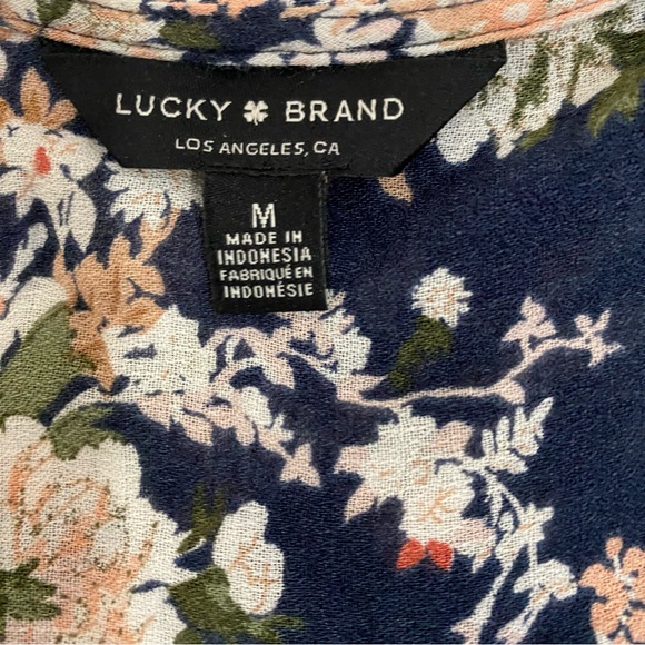 Lucky Brand Blue Multicolor Sawyer Floral Wrap Side Tie Top, Size Medium - Picture 14 of 14
